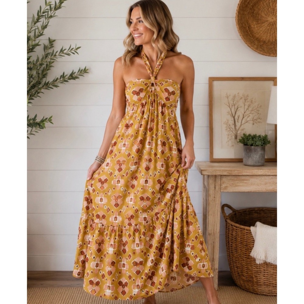 Aerie Boho Halter Maxi Dress Patterned